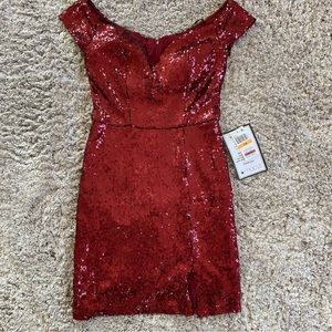 Red sequin cocktail dress with sweetheart neckline